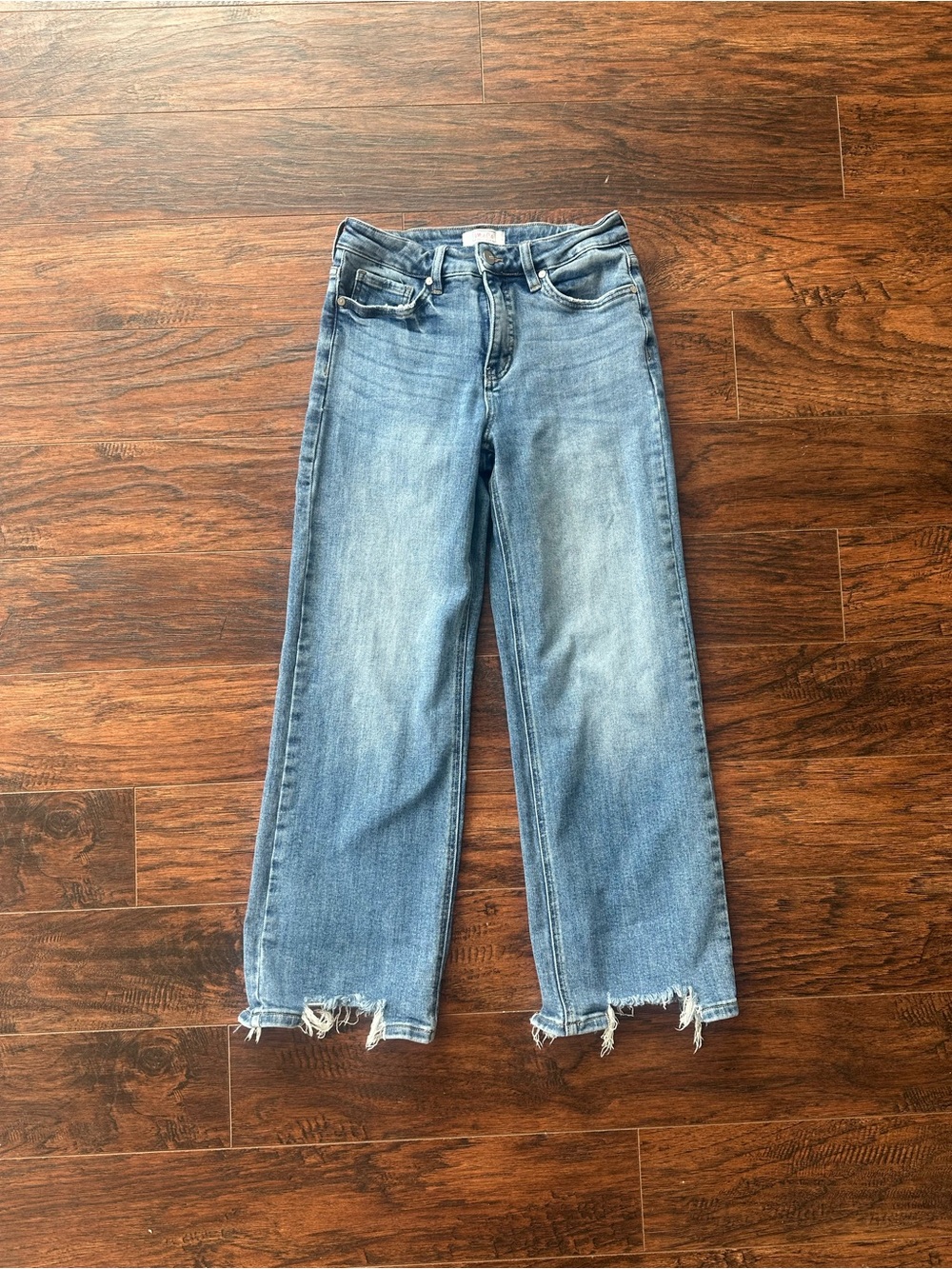 Moco Boutique High Rise Wide Leg Crop Jeans Raw Hem Medium Wash S 3/26